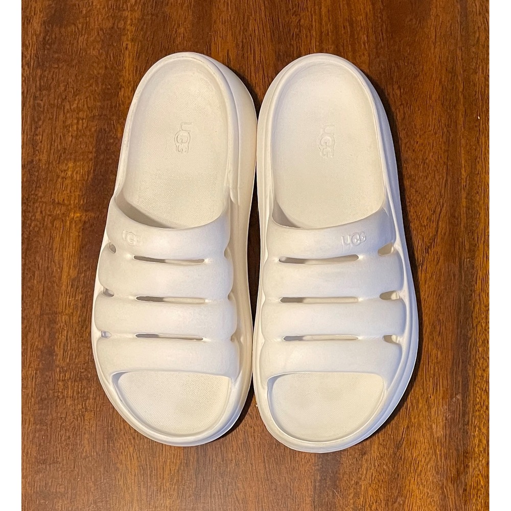UGG Women's White Yeah Slide‎ Sandals Size W10 Rubber Comfort Casual Pool Beach
